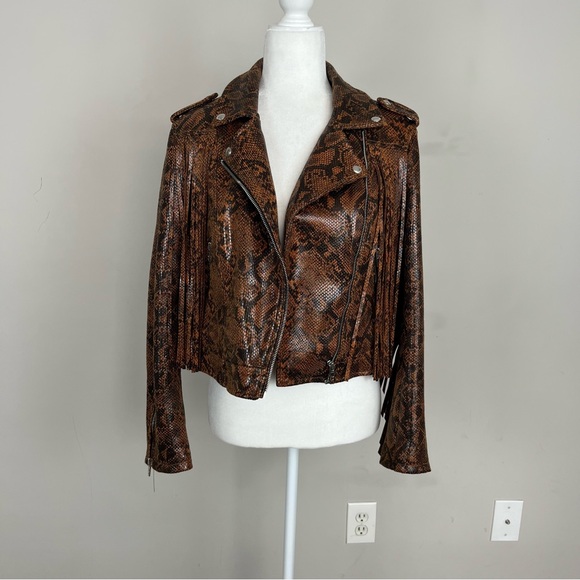 BLANK NYC WORD OF MOUTH SNAKE PRINT FAUX LEATHER FRINGE ZIP UP JACKET SIZE SMALL - Picture 4 of 16